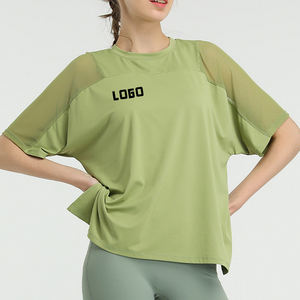 Aoyema, Camiseta deportiva para <span class=keywords><strong>mujer</strong></span>, ropa <span class=keywords><strong>de</strong></span> Yoga <span class=keywords><strong>de</strong></span> malla <span class=keywords><strong>de</strong></span> secado rápido, blusas holgadas para correr <span class=keywords><strong>de</strong></span> talla grande, cortas, transpirables, sostenibles - Product Image 1