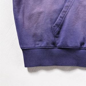 Sudadera con Capucha Topshow Estilo Urbano, Algodón French Terry, Lavado Ácido, Logotipo Personalizado Vintage, Talla Grande, Desgastada por el Sol, Azul - Product Image 6