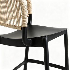 Taburete de Bar Negro Moderno con Respaldo de Ratán, Silla de Bar de Plástico, Diseño Minimalista, Muebles para el Hogar - Product Image 5