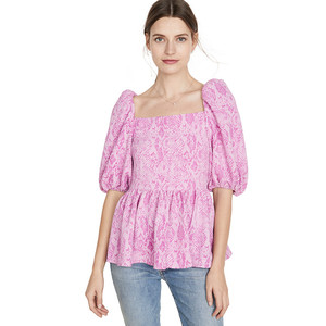 Offre Spéciale d'été à manches courtes imprimé peau de serpent rose personnalisé manches bouffantes dames <span class=keywords><strong>chemisier</strong></span> - Product Image 1