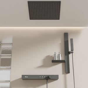 Juego de Ducha Termostática de Acero Inoxidable <span class=keywords><strong>INTERLAN</strong></span> CS-818 Negro y Dorado, Grifo Mezclador de Baño Montado en la Pared con Acabado Pulido y Lluvia, ¡Venta Caliente! - Product Image 5
