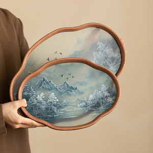 Chinese Style Landscape <b>Tea</b> <b>Tray</b> Bamboo Glass Irregular Shape Eco Friendly For Kung Fu <b>Tea</b> Ceremony Accessories - Product Image 1