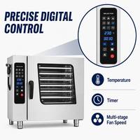 Horno Combinado Comercial de 6 Bandejas con Limpieza Automática, Sonda para Carne, Vaporización, Horneado, Convección por Aire Caliente y Velocidad del Viento Ajustable