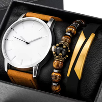 Ensemble de montres minimalistes pour homme, 3 pièces, cadran noir mat, bracelet en daim avec bracelet en œil de tigre et bracelet à accent doré pour un style urbain