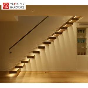 Modern Glass Step Floating Staircase High Quality Indoor Wood Tread Cantilever Stairs