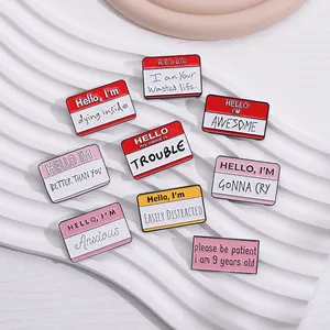 Xin chào i'm tuyệt vời Trâm tùy chỉnh tên của tôi là rắc rối tốt hơn so với bạn ve áo huy hiệu hộp thoại hài hước khẩu hiệu mềm men pins - Product Image 1