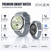 Montre connectée pour homme Ultra NFC AMOLED avec écran rond de 1,75 pouce, étanche IP68, mesure de la pression artérielle, fréquence cardiaque, suivi du sommeil, appels sans fil