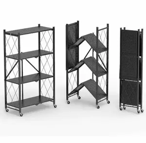 Multifunctional Folding Shelf black steel storage racks mobile folded shelves 5 layer for home