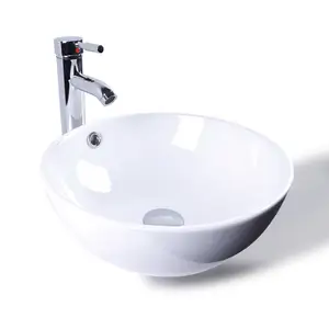 Ronde Kom Moderne Badkamer Boven Wit Porselein Keramische Vessel Vanity Sink Art Wastafel Met Overloop Gat