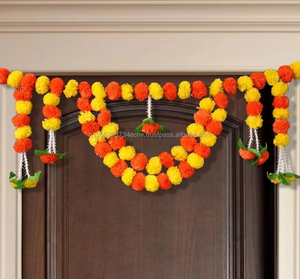 Guirnalda de Flores Artificiales de Caléndula, Decoración Bohemia para Bodas, Deepawali, Escultura de Pared Festiva India, Adorno Floral con Cuentas en Naranja, Blanco y Amarillo - Product Image 4