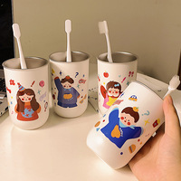 Gobelet à bain de bouche cylindrique en acier inoxydable 304 pour enfants, design épaissi à motif de dessin animé, conservation de la chaleur, usage domestique