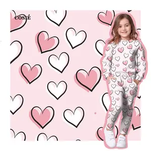 Custom 320gsm French Terry Cloth Fabric Love Heart design pattern Digital printed Stretch fleece knit Fabric For Clothes