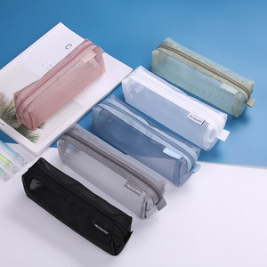 Mesh Fabric Pencil <b>Bag</b> Large Zipper Closure Transparent <b>School</b> Office Use - Product Image 1