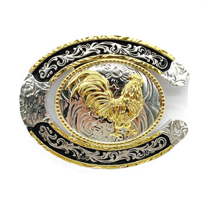 Hebilla Deslizante Bolo Retro de Estilo Western con Diseño de Herradura y Gallo, Bicolor Oro y Plata, de Aleación, para Cinturón de Vaquero, Adorno de Joyería - Product Image 4