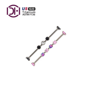 F136 Double trou d'oreille pont trois trous quatre trous couleur anodisée fil interne longue barre oreille os goujon <span class=keywords><strong>Piercing</strong></span> bijoux - Product Image 4