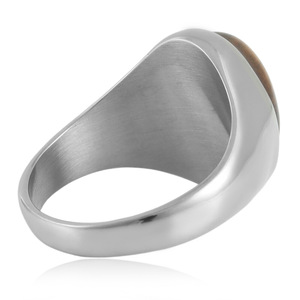 Men's Titanium Steel Brown Oval <b>Tiger</b> <b>Eye</b> <b>Ring</b> Bezel Setting Geometric Style Gift Jewelry - Product Image 2