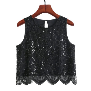 2025 nuova moda canottiera <span class=keywords><strong>con</strong></span> <span class=keywords><strong>paillettes</strong></span> camicetta girocollo da donna per festa da Club Sexy top Casual corto OEM ordine all'ingrosso - Product Image 4
