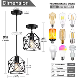 Wholesale Farmhouse Black Iron <strong>Cage</strong> Pendant <strong>Light</strong> Vintage Geometric <strong>Shade</strong> Hanging <strong>Light</strong> Fixture E26 E27 for Kitchen Entryway - Product Image 2