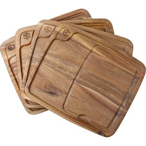 Juego de bandejas de servir de madera de acacia, paquete de 4, bandeja rectangular de madera para servir alimentos - Product Image 1