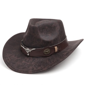 Cowboy <b>Hat</b> With Bull Skull <b>Band</b> Unisex Western <b>Hat</b> 56-58cm Casual Ethnic Style Four Seasons Wear - Product Image 3