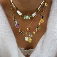 Collier rétro en cuivre, accessoires multi-motifs, collier pendentif en zirconium, chaîne de clavicule, plaqué or