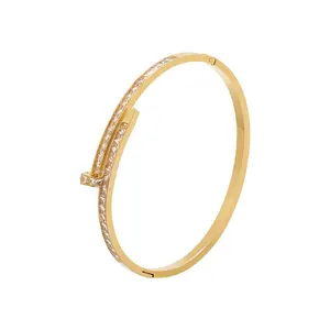 Gelang berbentuk kuku bor persegi perhiasan baja tahan karat berlapis emas 18K terbaru untuk wanita hadiah aksesori gelang b2336
