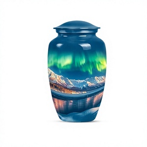 La mejor venta de urna conmemorativa de cremación con tema de Aurora Borealis para cenizas humanas, urna funeraria grande decorativa con bolsa de terciopelo gratis - Product Image 1