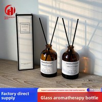 Flacon d'aromathérapie en verre brun, flacon opaque haut de gamme, diffuseur à bâtonnets, bouteille de parfum d'ambiance pour la maison et la chambre, avec 3 bâtonnets aromatiques
