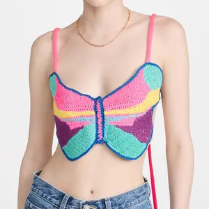 Wholesale Custom Multi Color Tie Shoulder Straps Butterfly Design Cropped Tops Fashion Sweet Women Tank Tops For Daily Life