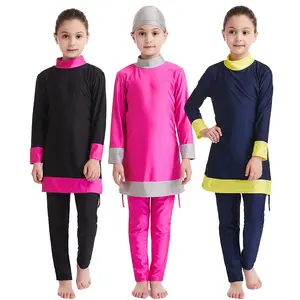 2022 Kids Girls Muslim Swimwear with Hijab Swimming hat Islamic Children Beachwear Swimsuits