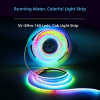 Bande LED COB 5V pleine couleur 5mm WS2812 à pixel unique adressable, changement de couleur RVB, pour salle de jeu, 160 LED
