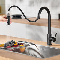 Robinet de cuisine monocommande noir mat avec douchette extractible et bec haut, à poser sur plan