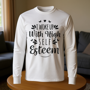 Me desperté con gran autoestima, camiseta de manga larga, talla unisex para adultos - Product Image 3