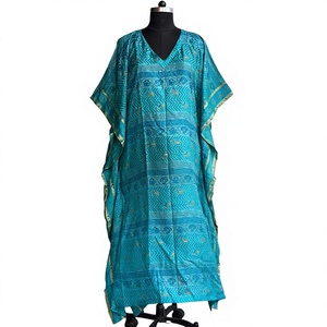 Vestido Kaftan con Estampado Étnico Turquesa |   Túnica Maxi Holgada con Cuello en V Estilo Bohemio |   Ropa de Playa de Inspiración India - Product Image 2