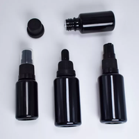 Flacon pompe compte-gouttes en verre givré noir de luxe personnalisé de 30 ml, flacon de sérum, flacon de lotion cosmétique rechargeable à fine brume, flacon pulvérisateur noir