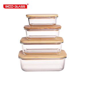 Heat resistant glass bamboo wood lid bento food container box lunch box storage microwave safe