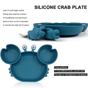 Food Grade Baby Silicone Feeding Set Crab Shape Plato With Suction Bottom Cutlery Bebe Kids Dining Plate BPA Free <strong>Microwave</strong> Safe - Product Image 3