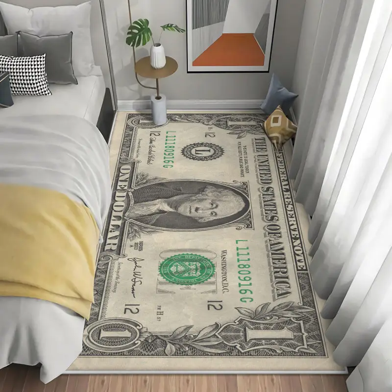 Karpet tahan noda dan penyerap samping tempat tidur gambar dolar Benjamin Franklin satu dolar