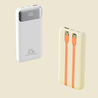 Batterie externe de poche haute capacité 10000mAh PD 22.5W Charge rapide USB Affichage LED Câbles intégrés Chargeur portable Cadeau pour téléphone