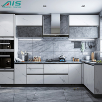 Îlot de cuisine en mélamine de style européen personnalisé Ais, surface blanche mate de haute qualité, design compact pour gagner de la place
