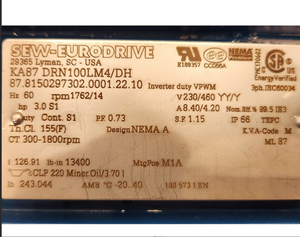 เซอร์โวมอเตอร์ SEW -EURODRIVE รุ่น KA87 R57 DRN112M4/TH กำลัง 5.4 แรงม้า ความเร็ว 1800 รอบต่อนาที 60 เฮิรตซ์ ประสิทธิภาพระดับพรีเมียม แบบ TEFC  วัสดุสแตนเลส อุปกรณ์ 3 เฟส - Product Image 5