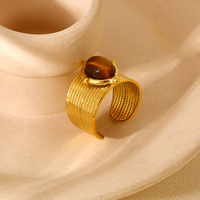 Bague ouverte tendance en acier inoxydable plaqué or 18 carats avec pierre œil de tigre, bijou géométrique pour cadeau de mariage