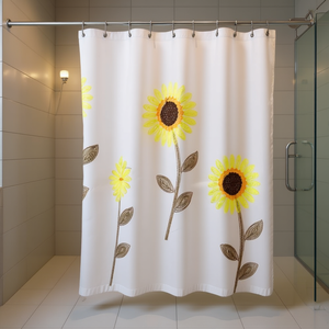 Ensemble de rideaux de douche en lin brodé de fleurs, design à double feuille, décoration de salle de bain - Product Image 2