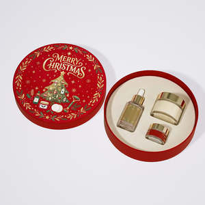 Emballage en carton pour soins de la peau de Noël, durable et de qualité supérieure, impression offset, boîte cadeau ronde avec couvercle et base, avec insert en EVA - Product Image 1