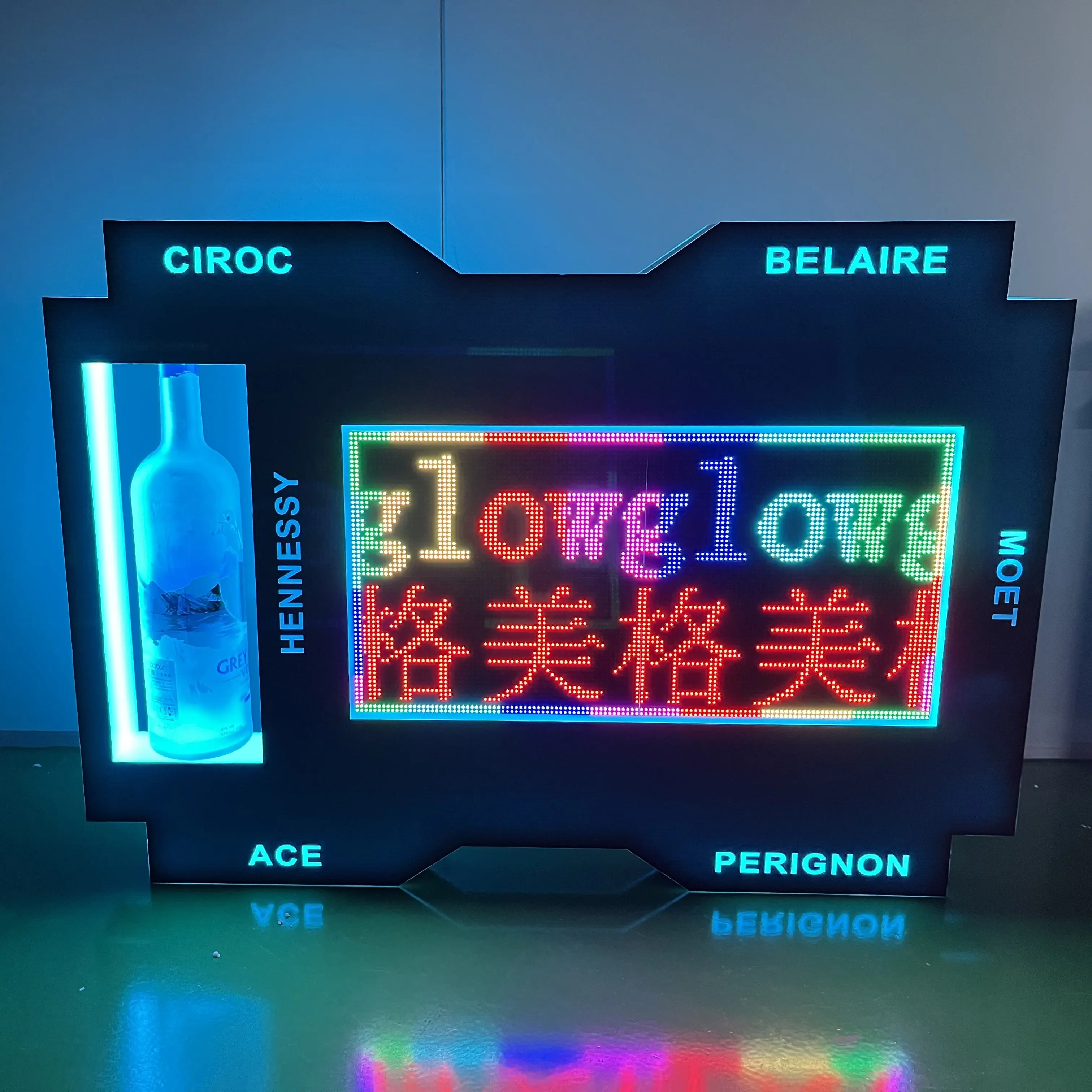 Custom Message Board Bottle Presenter vip display led letter Scrolling Text Message Service Letter Board Sign for Night Club