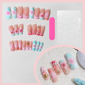 24 <span class=keywords><strong>Uñas</strong></span> Postizas Acrílicas <span class=keywords><strong>de</strong></span> Lujo <span class=keywords><strong>con</strong></span> Diseño Floral 3D, Largas, Coloridas, Estilo Francés, Hechas a Mano, Cobertura Completa <span class=keywords><strong>con</strong></span> Pegamento, Venta al Por Mayor - Product Image 3