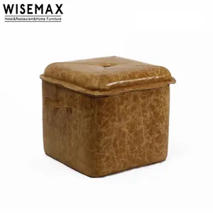 WISEMAX FURNITURE Italian Comfortable Sofa Storage Stool Modern Furniture Square Leather Fabric Stool Chair For Home Living Room