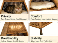 Erhöhtes, niedliches Katzenbett, Hunde-Höhle, PP-Rattan, atmungsaktiv, wasserdicht, dreieckig, für den Innen- und Außenbereich, abnehmbar, waschbar, alles inklusive