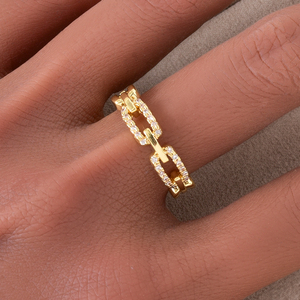Bague unisexe en cuivre plaqué or 18 carats avec zircon, finition polie brillante texturée géométrique, accessoire de bijouterie personnalisé, vente en gros - Product Image 2