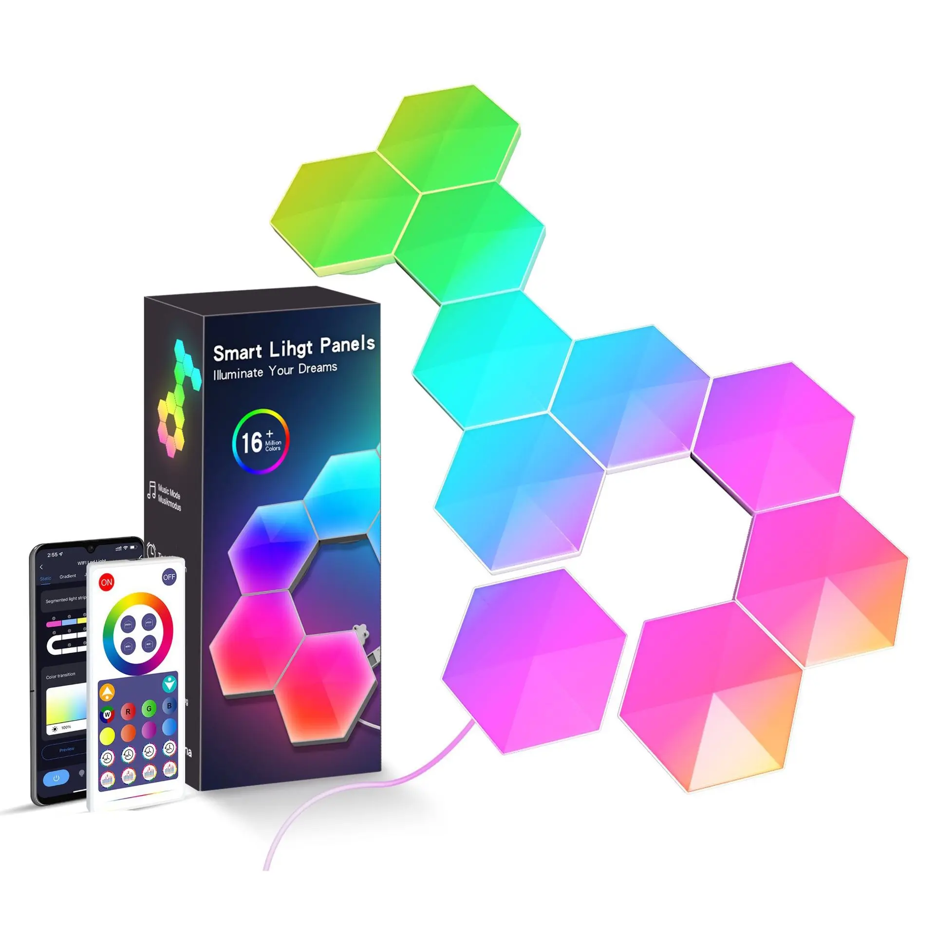 Wholesale Best Seller 3 pack app control usb hexagonal led light with bluetooth control led smart light